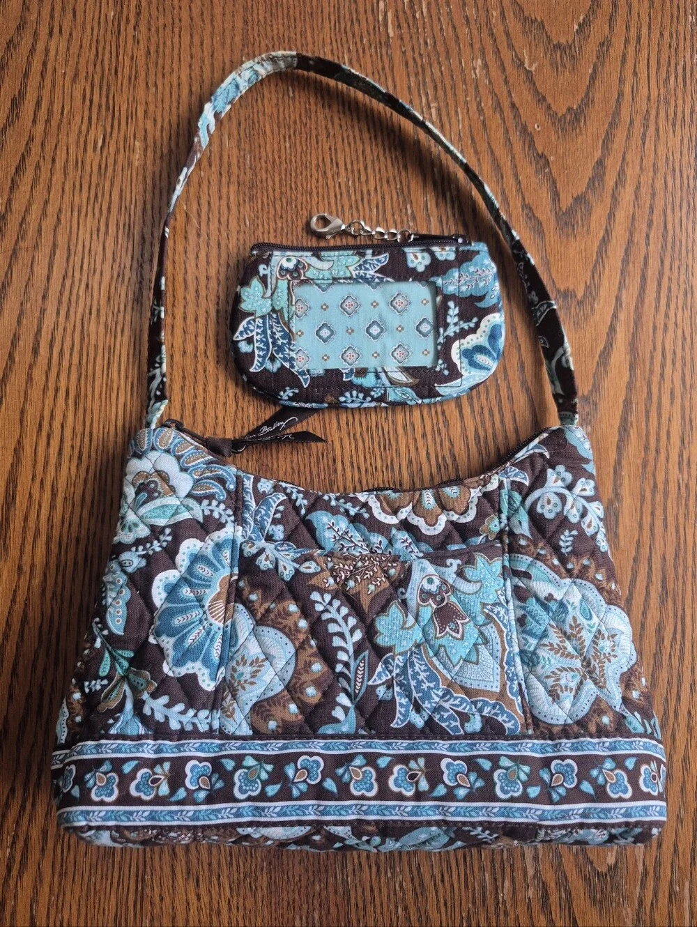 Vera Bradley Java Blue Molly Shoulder Bag With Matching Card Holder Wallet